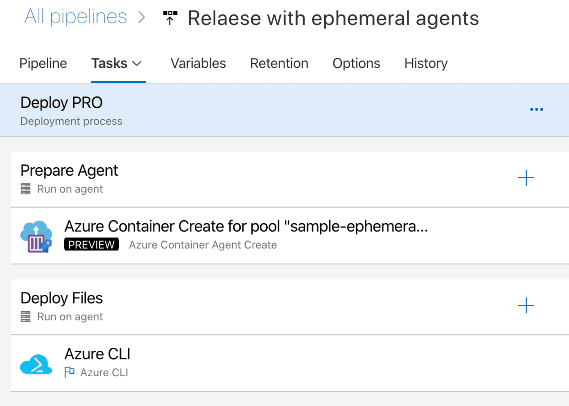 Example pipeline with ephemeral agents